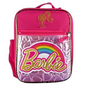 Barbie Reusable Lunch Bag Pink &‎ Gold New with tag Water Bottle Pocket